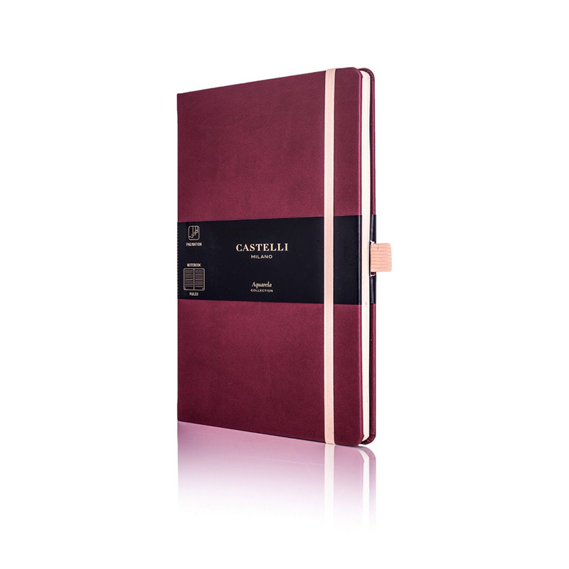 Black Cherry Castelli Aquarela Ruled Notebook